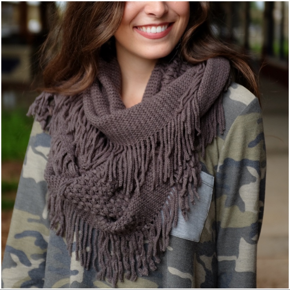 Charcoal Pointelle Fringed Infinity Scarf - Picture 2 of 2